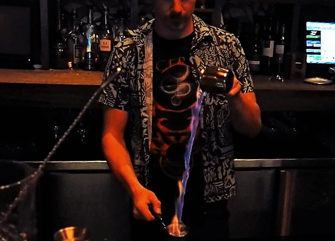 Freddy Mixing Fire & Talisker Whisky